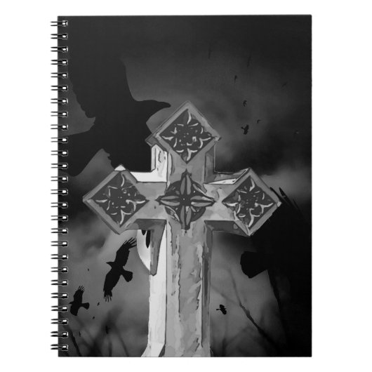 Moonlit GraveYard Gothic Cross mit Krähen Notizblock (Vorderseite)