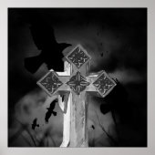 Moonlit GraveYard Gothic Cross mit Krähen Poster (Vorne)
