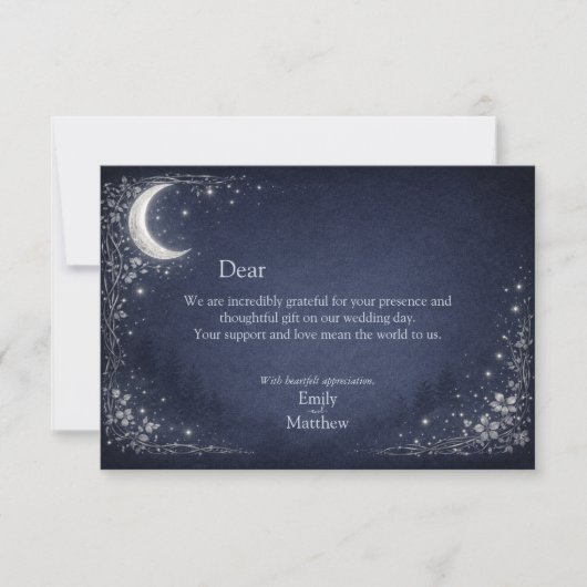 Moonlit Grove Celestial Woodland Wedding Dankeskarte (Vorderseite)