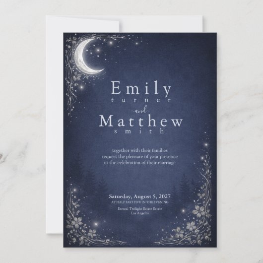 Moonlit Grove Celestial Woodland Wedding Einladung (Vorderseite)