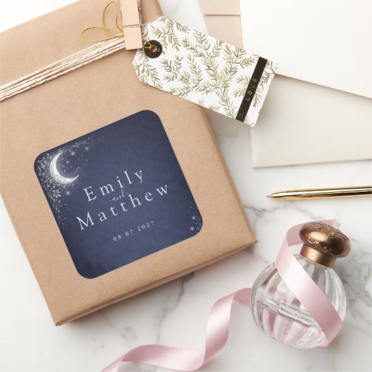 Moonlit Grove Celestial Woodland Wedding  Quadratischer Aufkleber (Schenken)