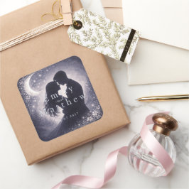 Moonlit Grove Celestial Woodland Wedding  Quadratischer Aufkleber