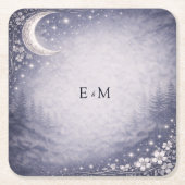 Moonlit Grove Celestial Woodland Wedding Rechteckiger Pappuntersetzer (Vorderseite)