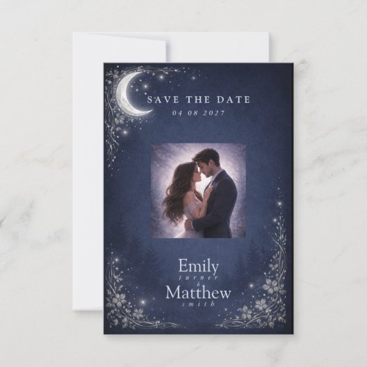 Moonlit Grove Celestial Woodland Wedding  Save The Date (Vorderseite)