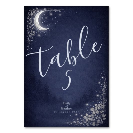 Moonlit Grove Celestial Woodland Wedding Tischnummer (Vorderseite)