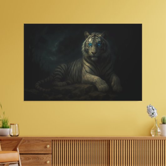 Moonlit Guardian White Tiger – Fantasy Art Leinwanddruck (Insitu (Wohnzimmer))