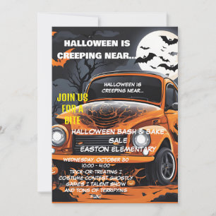 Moonlit Halloween Bash Einladung mit Orange Car