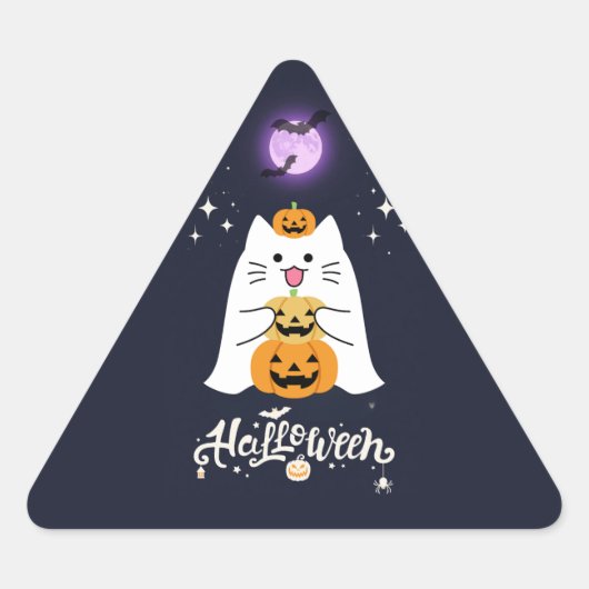 Moonlit Halloween Cat – Spooky & Sweet Night Dreieckiger Aufkleber (Vorderseite)