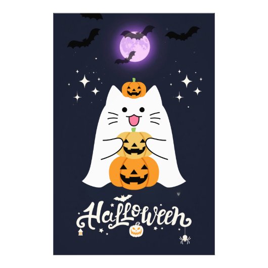 Moonlit Halloween Cat – Spooky & Sweet Night Fotodruck (Vorne)