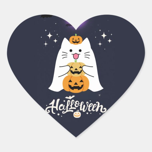 Moonlit Halloween Cat – Spooky & Sweet Night Herz-Aufkleber (Vorderseite)
