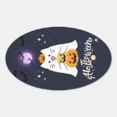Moonlit Halloween Cat – Spooky & Sweet Night Ovaler Aufkleber (Vorderseite)