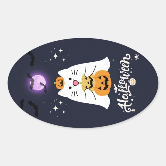 Moonlit Halloween Cat – Spooky & Sweet Night Ovaler Aufkleber (Vorderseite)