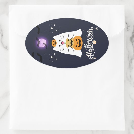 Moonlit Halloween Cat – Spooky & Sweet Night Ovaler Aufkleber (Tasche)