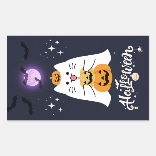Moonlit Halloween Cat – Spooky & Sweet Night Rechteckiger Aufkleber (Vorderseite)