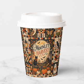 Moonlit Harvest Vintage Halloween Patchwork Pappbecher