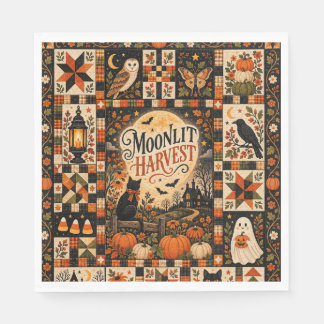 Moonlit Harvest Vintage Halloween Patchwork Serviette