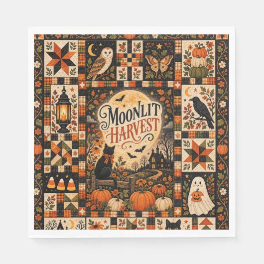 Moonlit Harvest Vintage Halloween Patchwork Serviette (Vorderseite)