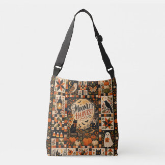 Moonlit Harvest Vintage Halloween Patchwork Tragetaschen Mit Langen Trägern