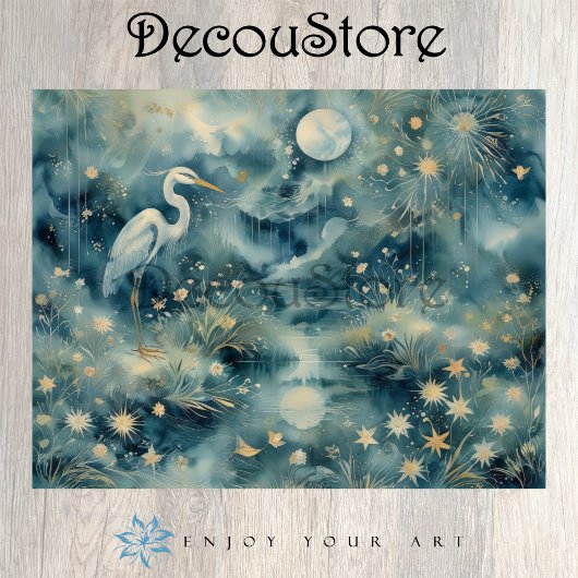 Moonlit Heron – Dreamy Nature Scene Decoupage Seidenpapier