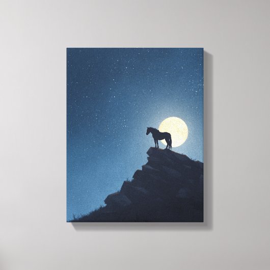 Moonlit Horse Cliff Silhouette Art Leinwanddruck (Vorderseite)