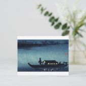 Moonlit Japanisch Riverboat Postkarte (Stehend Vorderseite)