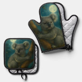Moonlit Koala Perch Ofenhandschuh & Topflappen-Set (Vorderseite/Rückseite)
