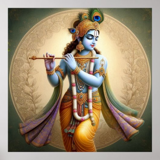 Moonlit Krishna Kunst: Flute Gottheit, Spirituelle Poster (Vorne)