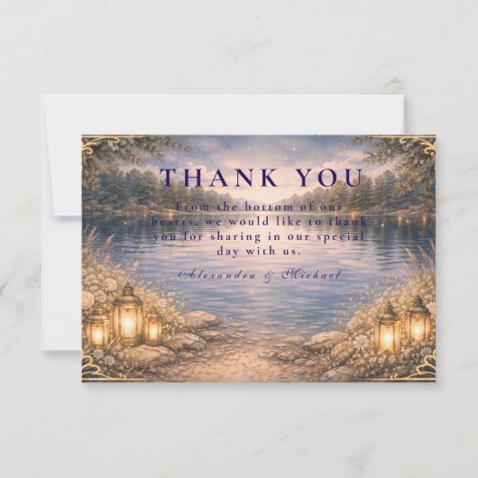 Moonlit Lake Forest Romance Wedding Dankeskarte (Vorderseite)