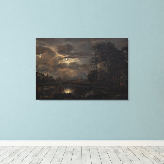 Moonlit Landschaft mit Brücke Leinwanddruck (Insitu (Holzboden))