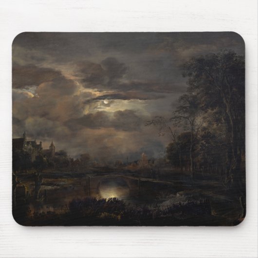 Moonlit Landschaft mit Brücke Mousepad (Vorne)