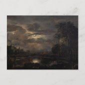 Moonlit Landschaft mit Brücke Postkarte (Vorderseite)