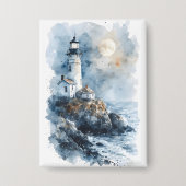 Moonlit Lighthouse an der Rocky Coastline Button (Vorderseite)
