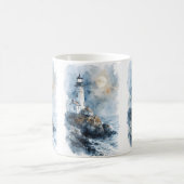 Moonlit Lighthouse an der Rocky Coastline Kaffeetasse (Mittel)