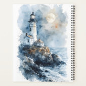 Moonlit Lighthouse an der Rocky Coastline Planer (Rückseite)