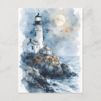 Moonlit Lighthouse an der Rocky Coastline