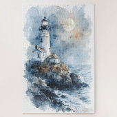 Moonlit Lighthouse an der Rocky Coastline Puzzle (Vertikal)