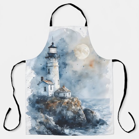 Moonlit Lighthouse an der Rocky Coastline Schürze (Vorderseite)