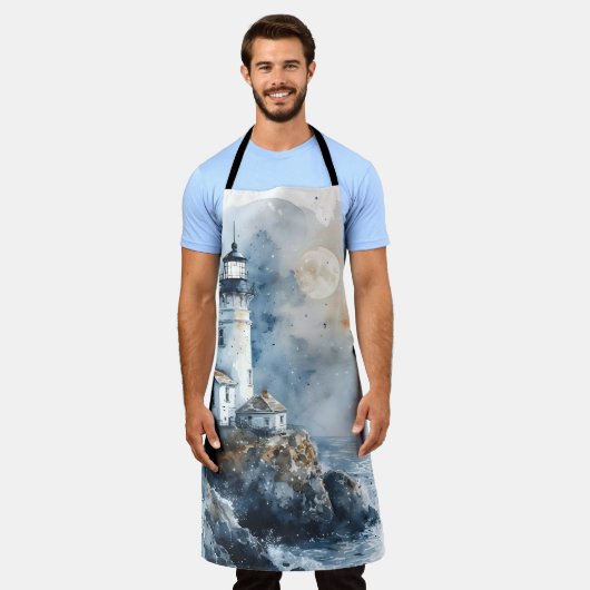 Moonlit Lighthouse an der Rocky Coastline Schürze (Getragen)