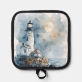 Moonlit Lighthouse an der Rocky Coastline Topflappen (Vorderseite)