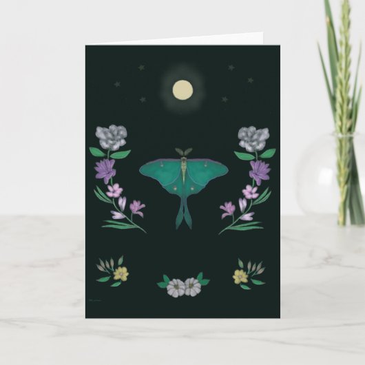 Moonlit Luna Moth Garden 5x7 Greeting Card Karte (Vorderseite)
