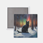 Moonlit Magic: Eine schwarze Katze im Schneewald Magnet (Vorderseite/Rückseite)