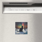 Moonlit Magic: Eine schwarze Katze im Schneewald Magnet (In Situ (Geschirrspüler))