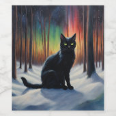 Moonlit Magic: Eine schwarze Katze im Schneewald Weinetikett (Einzelnes Label)