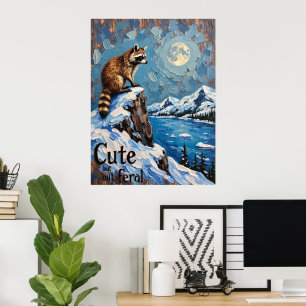Moonlit Majestät: Raccoon Über dem Snowy Lake Poster