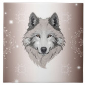 "Moonlit Majestät: Schimmerende Wolf Keramik Tile Fliese (Vorderseite)