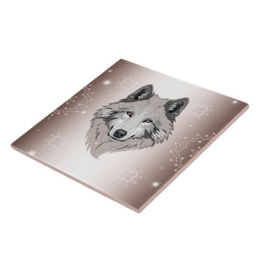 "Moonlit Majestät: Schimmerende Wolf Keramik Tile Fliese (Seite)