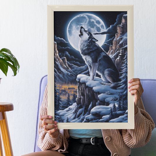 Moonlit Majestät: Wolf auf dem Berg Poster