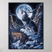 Moonlit Majestät: Wolf auf dem Berg Poster (Vorne)