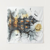 Moonlit Malice: Das Hexenhour-Manor-Halloween Wandteppich (Vorderseite (Horizontal))