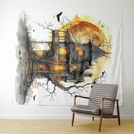 Moonlit Manor Halloween Wandteppich (Beispiel (Horizontal))